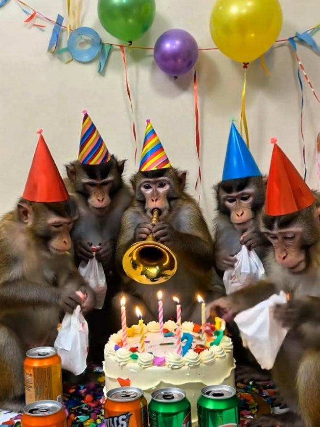 Monkey enjoy happy birthday party #monkey #tiktokmonkey #monkeyoftiktok #happybirthday #monkeybirthday #grow #growmyaccount #growupwithme #tranding #fyp #kidstiktok #cartoon 