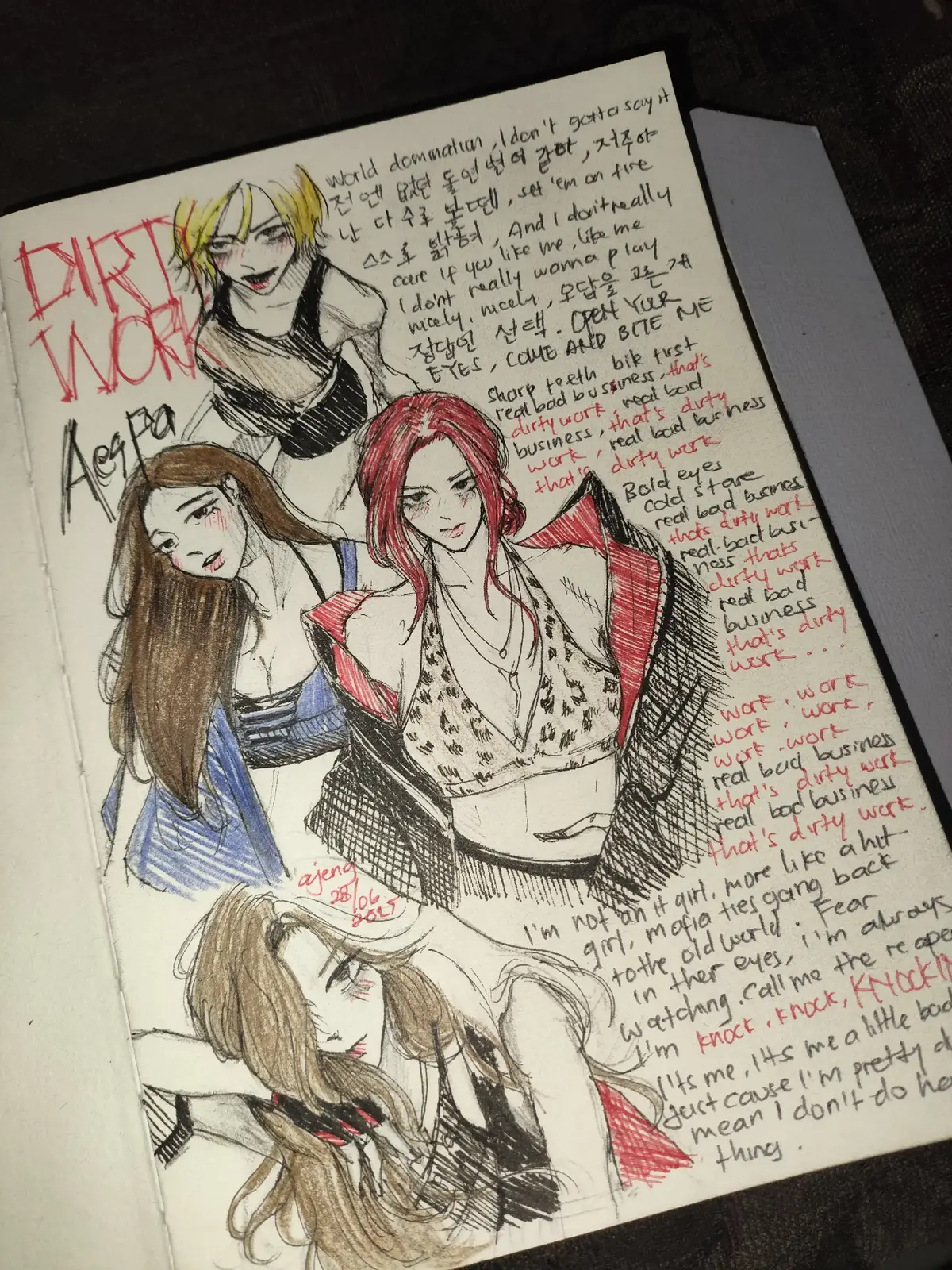 :) sudah lama tidak menggambar di kertas males buka device dan giselle sangat ARRRGHHH 😭😭💘 @aespa_official  #fanart #kpop #drawing #giselle #winter #karina #ningning #aespa #dirtywork #aespa_dirtywork #에스파 