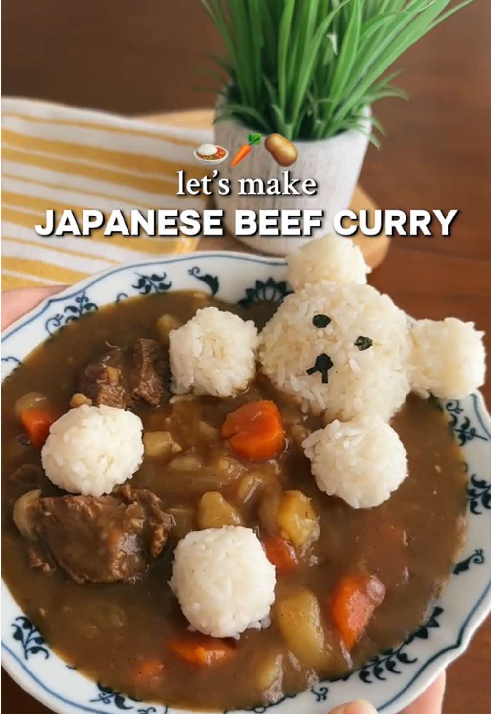 Japanese Beef Curry 🍛 Ingredients ౨ৎ 1 curry roux box  2 lb beef chuck roast 2 carrots 2 large potatoes 1 large onion 2 garlic cloves, minced 3 cups water salt & pepper 	 Instructions ౨ৎ 1. Heat oil in a large pot and add the beef. Cook until all sides turn brown. Remove from the pot and set aside.  2. Add the onions and cook until it is caramelized. Then, add the potatoes, carrots, and garlic. Stir and cook for 3 minutes.  3. Add the cooked beef back into the pot. Pour in the water and bring to a boil. Remove any scum from the top.  4. Add in the curry roux box and stir it in on medium low heat.  5. Serve on top of a bowl of rice.            #japanesecurryrecipe #japanesecurry #beefcurry #japanesebeefcurry #dinner #easydinner #lunch #easylunch #japanesefood #japaneserecipes #japanesecooking #cooking