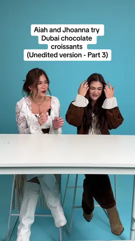 Exclusive behind the scenes video: Aiah and Jhoanna of BINI try Dubai chocolate croissants. Tell us who you want to see next!  #aiah #jhoanna #dubaichocolate 