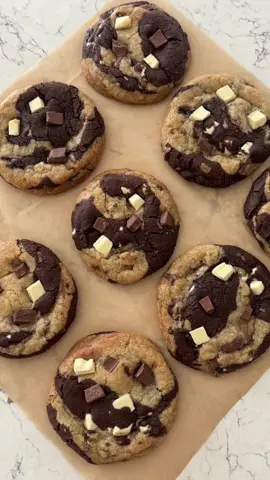 Chocolate Chip Brookie Recipe 🍪🤎🍫 Full recipe: 1) Melt 115g butter in the microwave and add 120g light brown sugar and 50g granulated sugar, whisk until fully combined.  2) Add 1 medium egg, 1 tsp vanilla extract, 1/2 tsp baking powder, 1/2 tsp bicarbonate of soda and 1 tsp salt. Whisk together until slightly lighter in colour.  3) Weigh your total mixture and split your mixture in half.  4) To one half, add 75g plain flour, 15g cocoa powder and combine. Then add 100g white chocolate chunks.  5) To the other half, add 90g plan flour and combine. Then add 100g milk chocolate chunks.  6) Construct your brookies as shown in the video.  7) Bake at 175 degrees celcius in a preheated oven, for 10-12 minutes.  Enjoy!!!  #cookies #cookie #brookie #brookies #bake #baker #baking #easybakes #Recipe #bakingrecipe #EasyRecipe #chocolate #chocolaterecipe #cookierecipe  #foryoupage #foryou #fyp #fypviralシ 