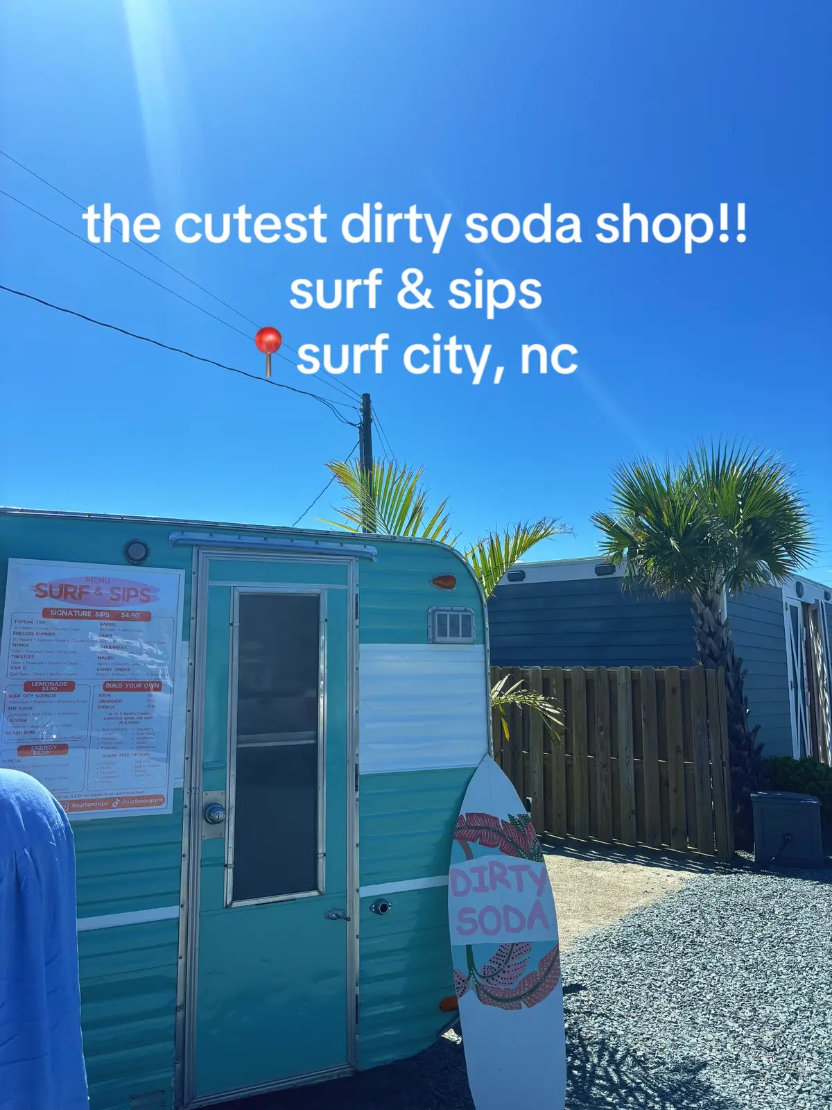 if you are in topsail, nc this is a must visit!! they are a pop up drink shop so make sure to follow them to find what location they will be at! @surfandsips #fyp #dirtysoda #SmallBusiness #topsailisland #surfcity #northcarolina 