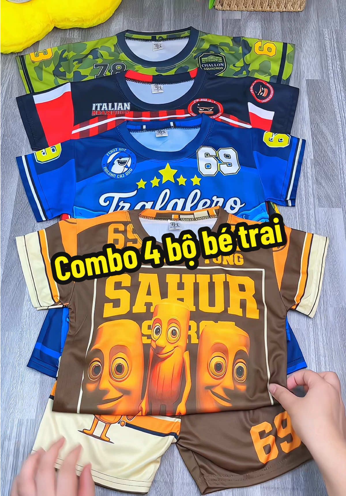 Combo 4 bộ bé trai chất thun thái mềm mát #teakids #thoitrangtreem #quanaotreem #bothunlanhchobe #combo4bobetrai #tungtungtungsahur 