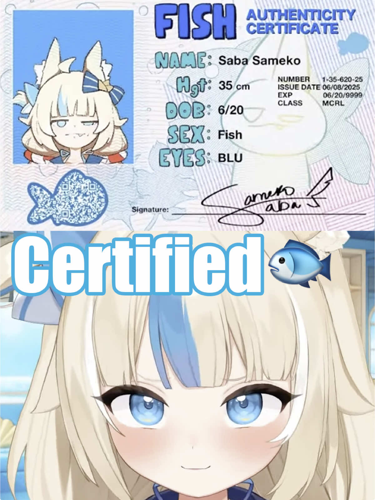 Saba is certified fish! 🐟  #samekosaba #saba #vtuber #vtuberclips  totally not #gawrgura from #hololive 
