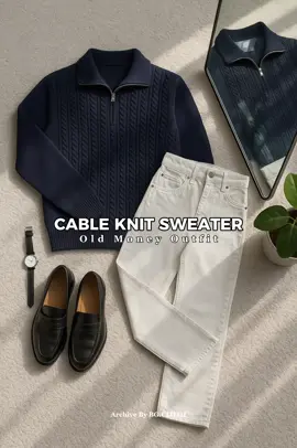 cable knit sweater halfzip cakep kerasa banget old money vibes nya #oldmoneyoutfits #cableknit #poloknit 