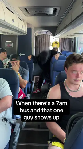 Everyone knows THAT guy😂 . . . #bus #mornings #funny #roadtrip #bananaball #baseball #travel 