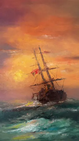 Ship Under the Sunset | 30x24 oil on canvas #oilpainting #paintingprocess #realism #ocean #seascape 