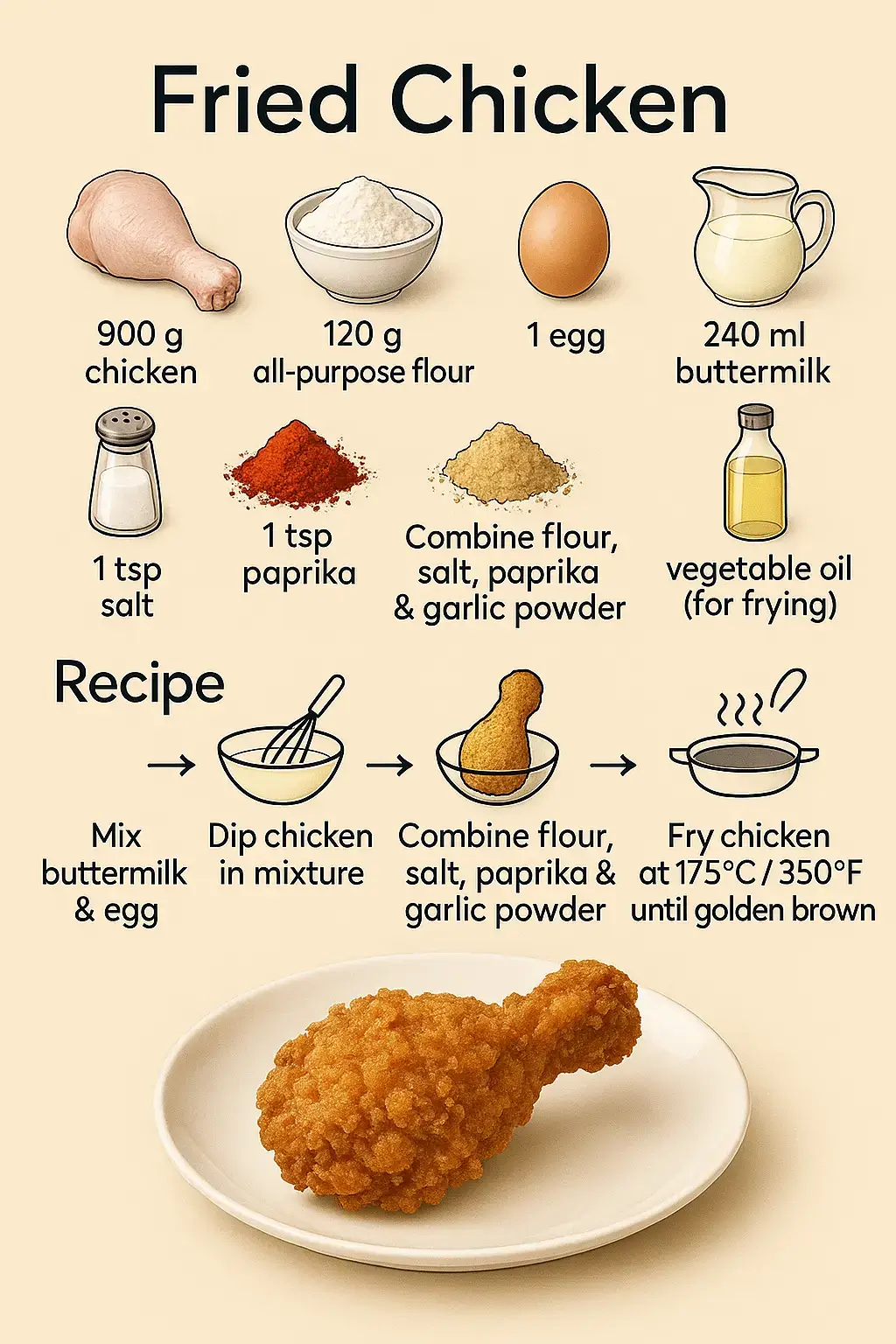 Discover the easiest way to make ultra-crispy fried chicken at home 🍗✨ This recipe uses simple ingredients, bold flavor, and guarantees that golden crunch in every bite. Step-by-step, visual, and satisfying to watch! Perfect for food lovers and beginners alike 👌 #FriedChicken #CrispyChicken #TikTokRecipe #FoodieTok #EasyDinner #ChickenRecipe #HomeCooking #CrunchyBite #ASMRFood #TikTokChef #RecipeTutorial #GoldenCrispy #FoodLovers #DeepFried #QuickMeals