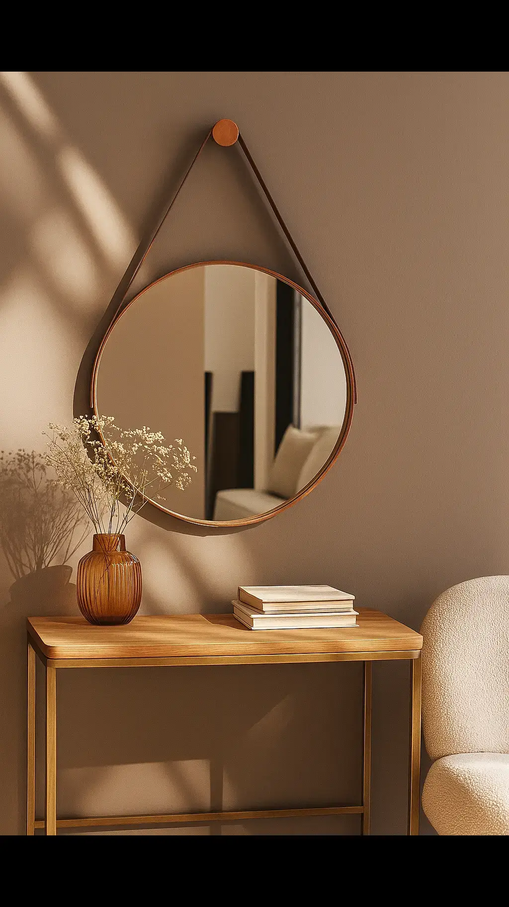 Espelho Adnet Couro Costurado Com Alça + Suporte 60cm 50cm 40cm 30cm Sala Quarto Banheiro Redondo! “Gostou? Comenta ‘ME ENVIA’ que eu mando os link! 🧡” #casa #shopee #achadinhos #viral 