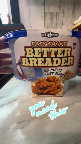 This Better Breader Bowl makes cooking so much easier. Just add your mix, toss in your meat or veggies, snap the lid on, and shake! No mess, no stress, just even coating every time!✨🙌🏻  #KitchenHack #CookingMadeEasy #MessFreeCooking #KitchenMustHave #KitchenTools #cookschoice #easyshakebetterbreader #fyp 