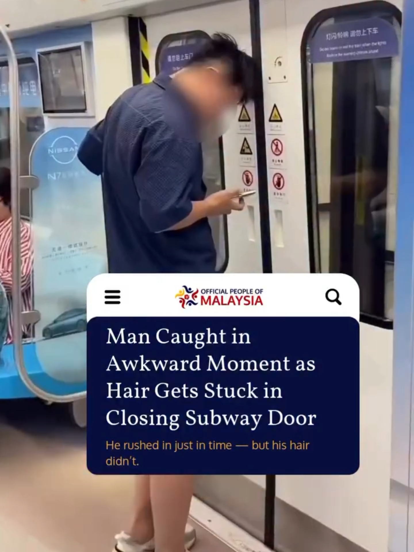 When you make it onto the train… but your hair has other plans. 🚇😂 This poor guy got his long locks caught in the subway door — and let’s just say, it was an un-hair-gettable ride. We’ve all had awkward moments, but this one is next-level! Video: Threads/mw10.01 #OnlyInMalaysia #TrainFails #AwkwardMoments #PublicTransportChronicles #HairRaisingExperience #CaughtOnCamera #CommuterLife #ViralMoment #MalaysianSubway #EverydayMalaysia #FunnyFails #RelatableAF #LongHairProblems #OopsMoment #TrainStruggles #peopleofmalaysia