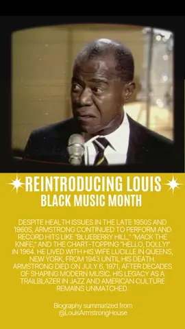 Louis will always be a trailblazer in jazz and American culture. For that reason and more, we celebrate his legacy during #BlackMusicMonth 🎶