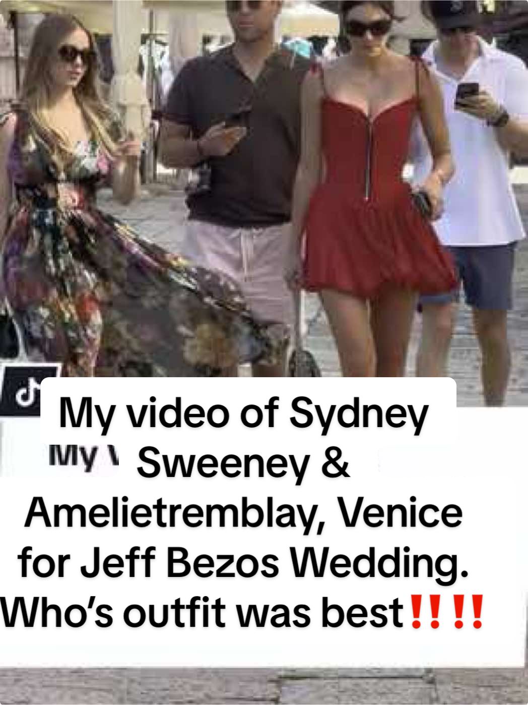 This is when I spotted Sydney Sweeney & @Amélie Tremblay and @Scooter Braun In Venice for Jeff Bezos and @LaurenSánchezBezos Wedding Saturday Afternoon. What did we think of their outfits?! I personally LOVED Amelie’s outfit  and thought Syndey Sweeneys was a little boring. #sydneysweeney #amelietremblay #jeffbezos #laurensanchez #jeffbezoswedding #venice #fyp #scooterbraun 