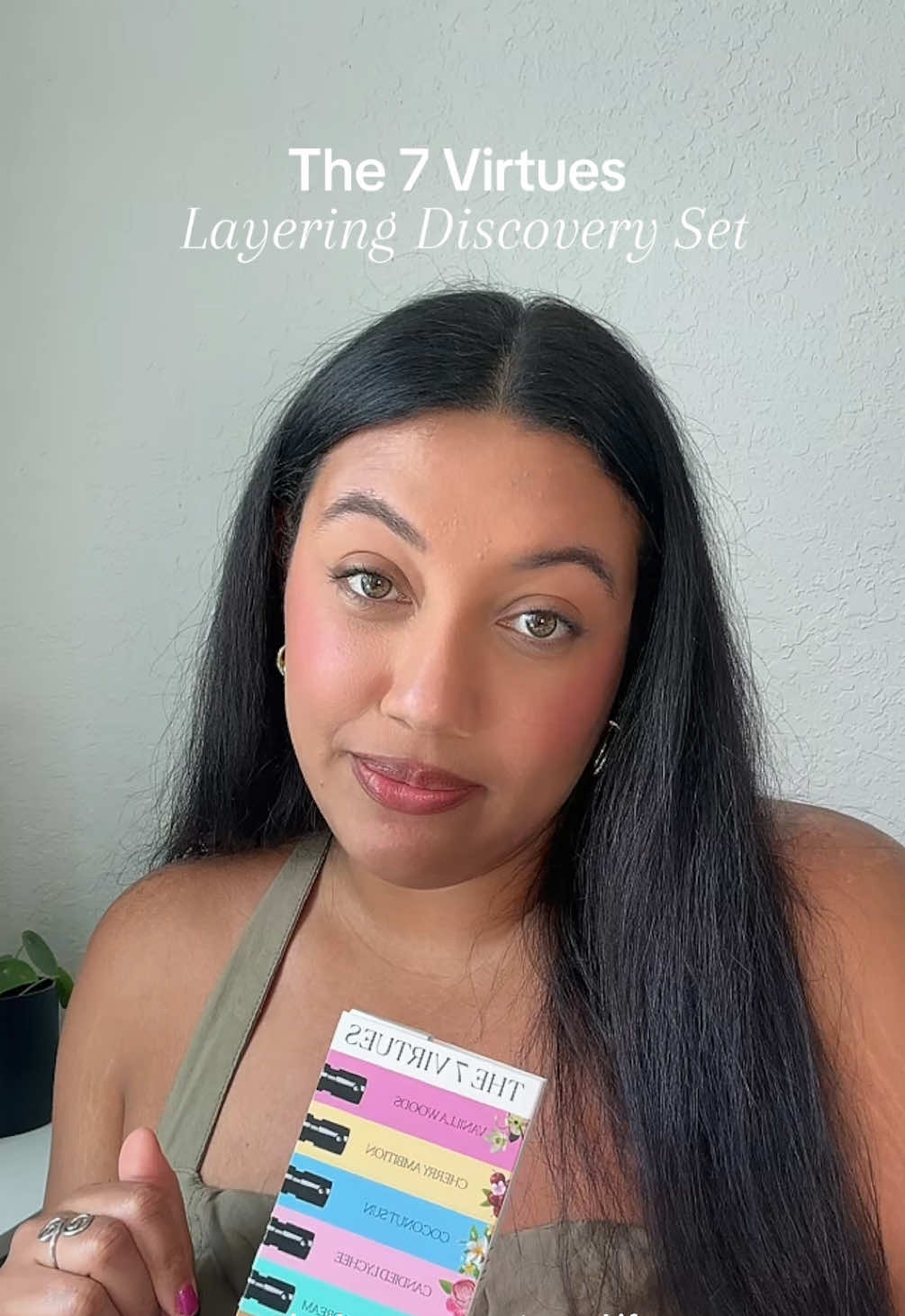 Finding your signature scent doesn’t have to be complicated!  Starting with a base you love making playing around with other scents so easy ✨ Currently obsessed with layering Vanilla Woods + Clementine Dreams! What combo should I try next? @The 7 Virtues Perfume  #The7Virtues #perfumelayering #discoveryset #VanillaWoods #scentoftheday #perfumetok #cleanfragrance 