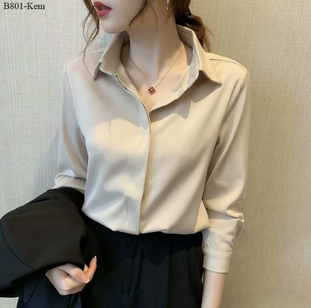 Áo Sơ Mi Công Sở Nữ Nẹp Đôi Giấu Nút Lụa ý tay dài #aosomicongso #aosomidaitay #aosomidep #xuhuongtiktok #xuhuong 