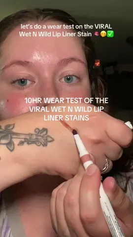 let’s do a 10 HOUR wear test on the viral @wetnwildbeauty Lip Liner Stain 💘🫦🤭 I’m using the shade 'Nude Tights' 🧸  -didn’t transfer or smudge throughout the day -easy and precise application  -no touchups -didn’t blend into my gloss WOW this is a good one 👏🏻✅ #wetnwildmakeup #wetnwild #lipliner #lipstain #liplinerstain #viralmakeup #viralmakeupproducts #affordablemakeup #trendingbeauty #weartest #lipswatch #dupe #newmakeup #lipproducts #BeautyTok #drugstoremakeup #beautycontentcreator 