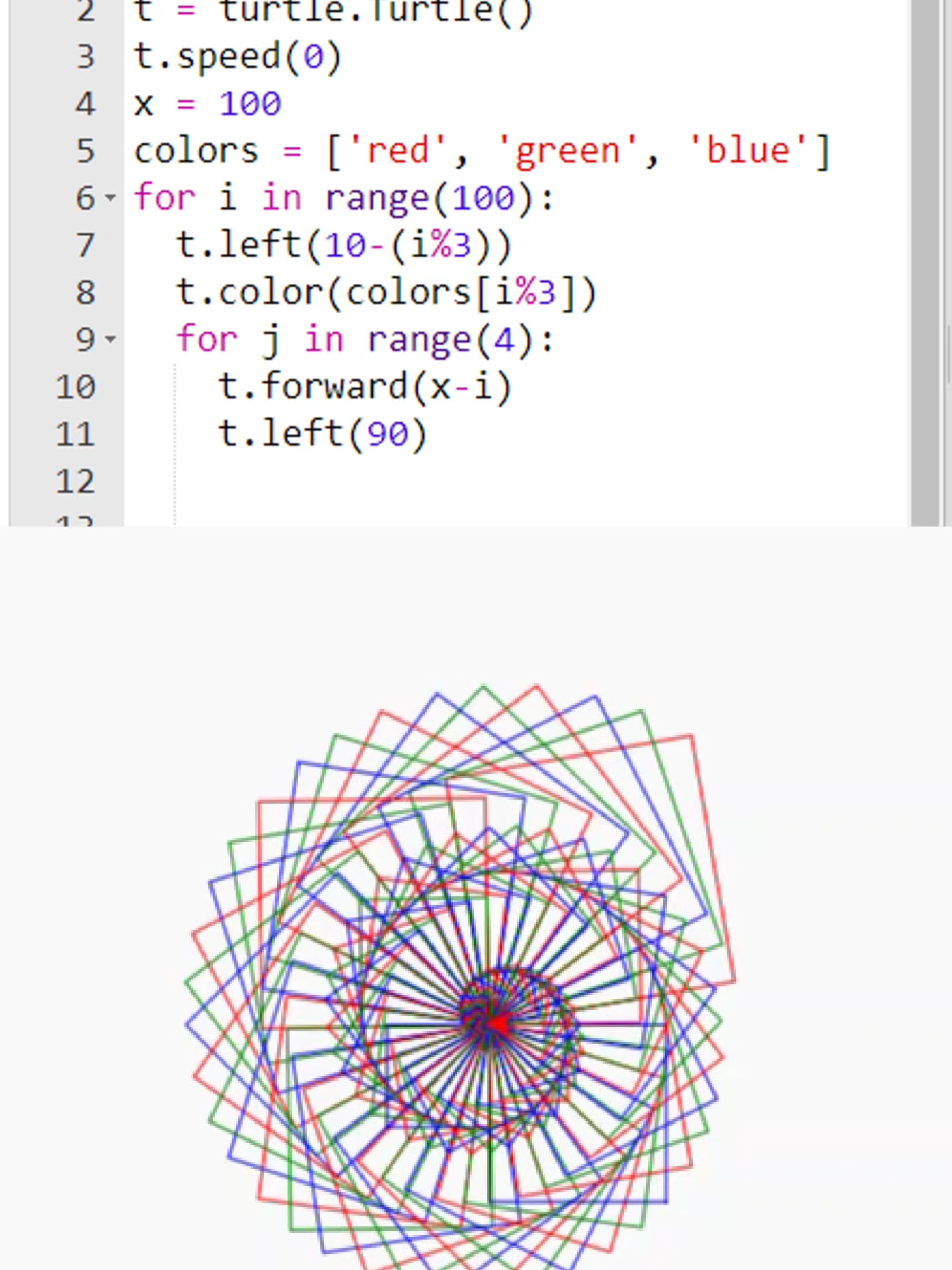 🌀 Draw a Spiral of Squares with Python Turtle! #Python #TurtleGraphics #PythonTurtle #SpiralArt #CodeArt #CreativeCoding #LearnToCode #GeometryFun #CodingForKids