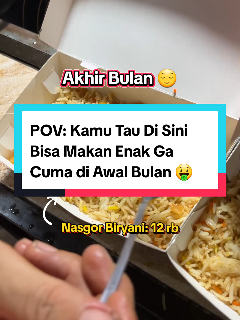 Makan enak itu cuma buat awal bulan!(?) Kalau kamu masih  relate sama statement ini berarti kamu harus tahu makan Mewah dan Nikmat itu mulai 12 RIBU aja di Nasgor Timur Tengah Abu Maryam! 😱 Nasgornya pake Beras Basmati dan Bumbunya Premium Asli 😭👌 Rasanya? Boleh cek testimoni! 😍👌 Ga rugi pokoknya kesini 🤤 Kamu udah cobain? 👀 #fyp #fyplampung #lampungtiktok #tiktoklampung #lampungpride #lampunggeh #lampunghits #kulinerbandarlampung #kulinerbdl #kulinerlampung #lampungkuliner #nasigoreng #nasikebuli #nasibriyani #nasiarab #igabakar #ayambakar #streetfood  #sigerfoodies #kulinerviral #kulinerhits #nasigorengviral #nasgor #kebuliabumaryam 