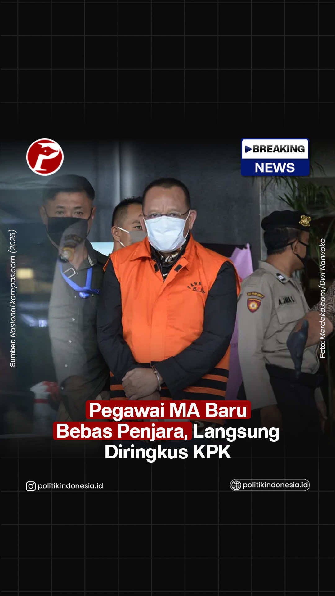 Komisi Pemberantasan Korupsi (KPK) kembali menangkap dan langsung menahan mantan Sekretaris Mahkamah Agung (MA) Nurhadi. Nurhadi ditangkap dan langsung ditahan lagi karena terkait dengan kasus dugaan pencucian uang di lingkungan MA. Padahal, Nurhadi belum lama bebas dari lembaga pemasyarakatan (Lapas) Sukamiskin, Bandung, Jawa Barat, setelah menjalani hukuman enam tahun penjara terkait kasus suap.  