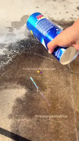 ENJOY!💕 COLLAB with my friend @PrettyCleanThings_  we both had a stain we needed to scrub! Not sure if this made a difference. I did go back after and scrub it with dawn soap not sure if it made a difference either 🤷🏽‍♀️ gonna lather it with dawn and let it sit for 30 min then scrub it. Lmk what I should try! Go check out her video! And give her a follow if you aren’t already 🙌🏽🙌🏽 #broom #scrub #clean #cleaning #stain #ajax #bleach #outside #sudsy #cleaningtiktok #cleaninghacks #cleaningmotivation #cleaningtips #cleanwithme #cleangirl #cleaningszn {8:01am} @fried eye 