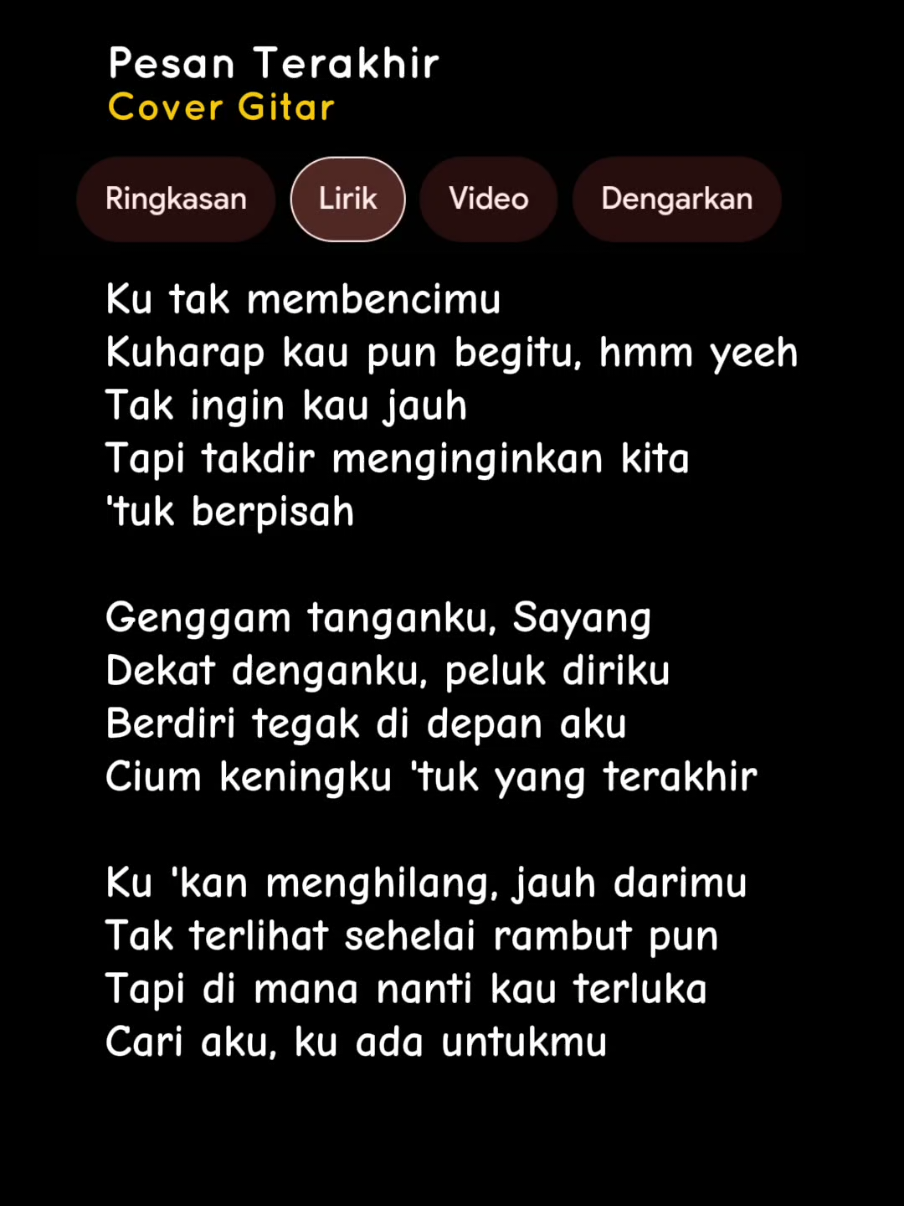LIRIK LAGU PESAN TERAKHIR - LYODRA (Ku tak membencimu ku harap kau pun begitu | Genggam tanganku sayang) Cover Gitar #lyrics #liriklaguivankeun #ivansany #pesanterakhir #lyodra 