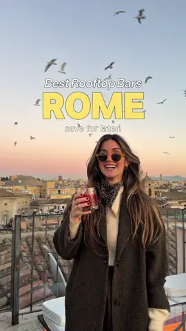SAVE these for your trip and see more TIPS for the best Rooftop Bar experience in Rome: 1. Make a reservation, especially in busy season 2. Lookup the sunset time & reserve 30-60 before sunset to see all of the beautiful colors 3. Reserve dinner close by in the same neighborhood AFTER, Italians eat late (comment if you need a recommendation!) 4. Expect to pay more than usual for wine and cocktails, you are paying for a view, €15-20/cocktail  #romerooftopbar #rometravelguide #rometraveltips #rometraveldiaries #rometraveling #rometrip #travelitaly #travelroma #romarooftops #romeviews #romeviewpoint best rome rooftop bar italy
