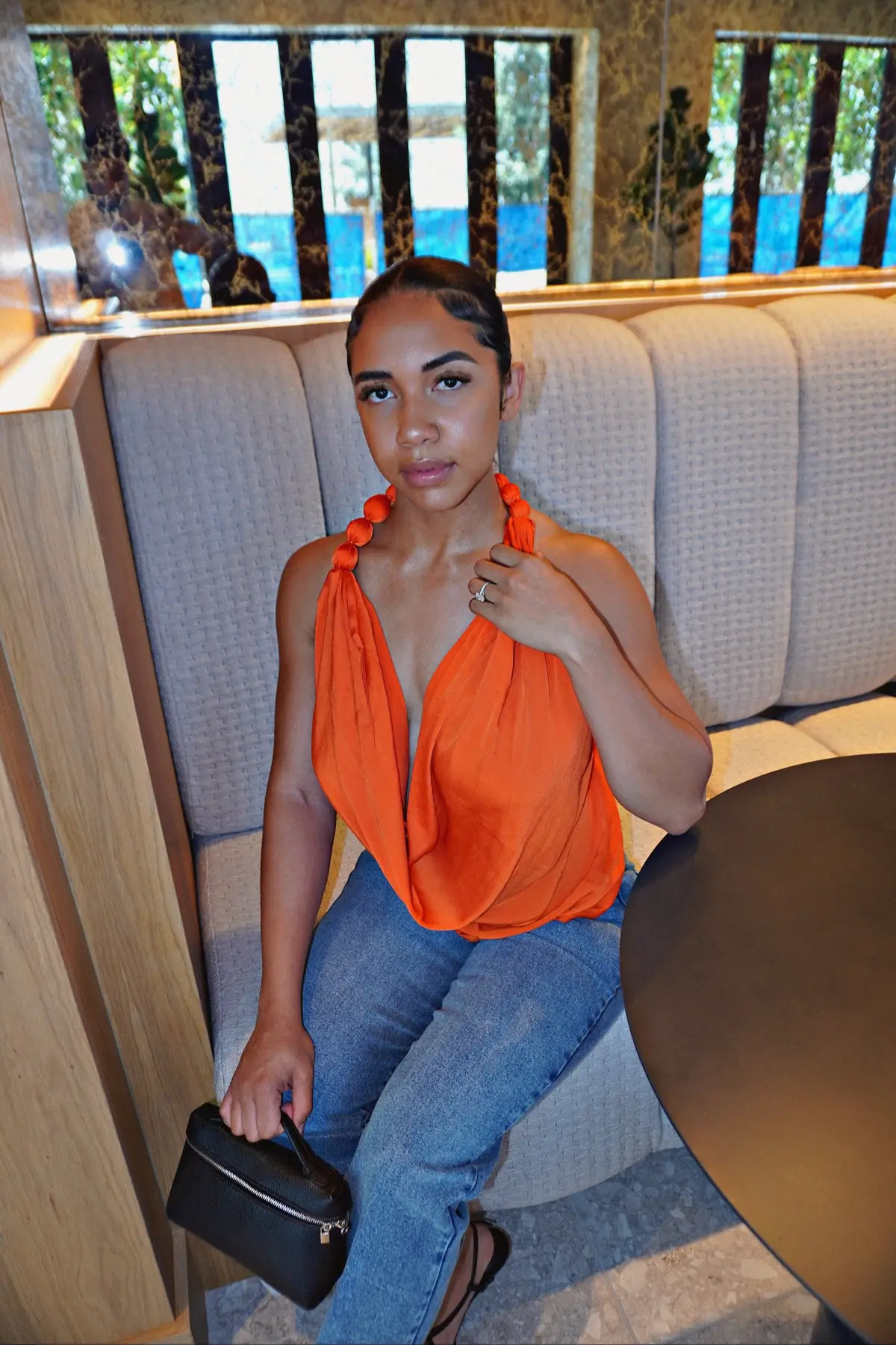 Top: @Fashion Nova - Camille Tie Back Halter Top (M) Bottoms: @fashionnova - Skylar Split Hem Dad Jeans (5) *great stretch, can size down* Perfume: @YSL Beauty Libre Lip gloss: @Fenty Beauty Gloss Bomb Stick #outfit #brunch #grwm #fyp #travel #outfitinspo #vacationoutfits #vacation 