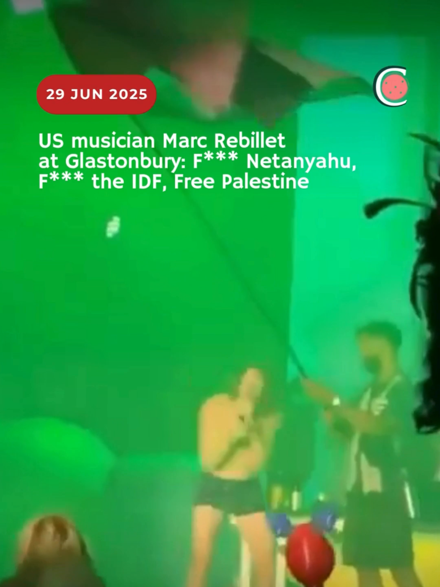 “F*** Netanyahu, F*** the IDF, Free Palestine” American musician Marc Rebillet was one of several musical acts at Glastonbury Music Festival this week to express solidarity with Palestine and outrage over Israel's ongoing genocide in Gaza during their performances. Others include Bob Vylan, Kneecap, Nadine Shah, Wolf Alice, Amyl and the Sniffers.
