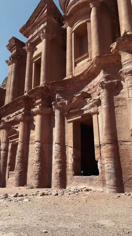 Petra Monastery  The entire Monastery (Al-Deir) wasn’t built — it was carved directly into a massive sandstone cliff around the 1st century CE. That means no bricks, no scaffolding — just chisel, hammer, and genius. #petra #jordan #ancienthistory #history #architecture #fyp