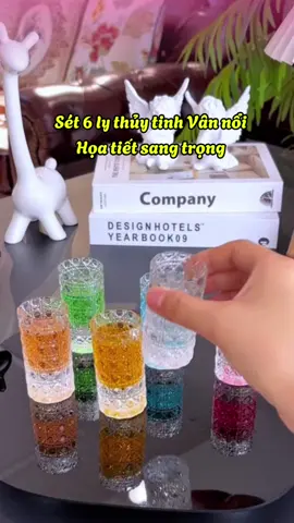 Sét 6 ly thủy tinh Vân nổi, họa tiết sang trọng #xuhuongtiktok #lythuytinhcaocap 