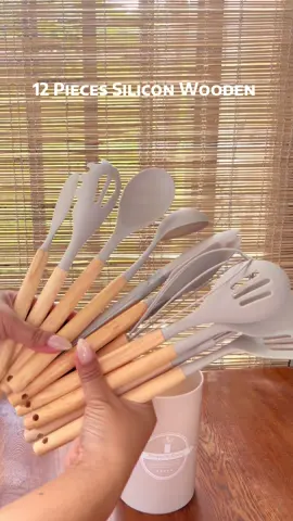 12 pcs wooden-silicone kitchen utensils perfect for any kitchen type. 👩‍🍳 #kitchenware #kitchenutensils #cookingtoolset #woodenhandle #woodensiliconeutensils #cookware #cookwareset 