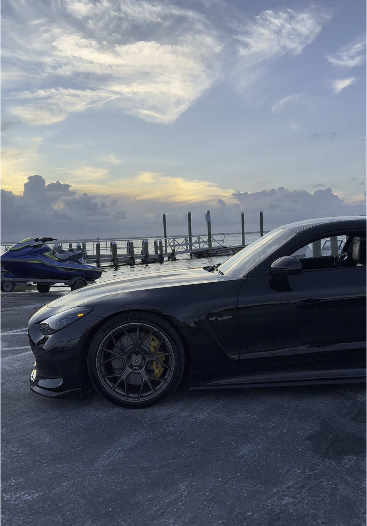 Your boat can wait lil bro 🛥️ #mercedes #amg #gt63 #boat #sunset #carsoftiktok 