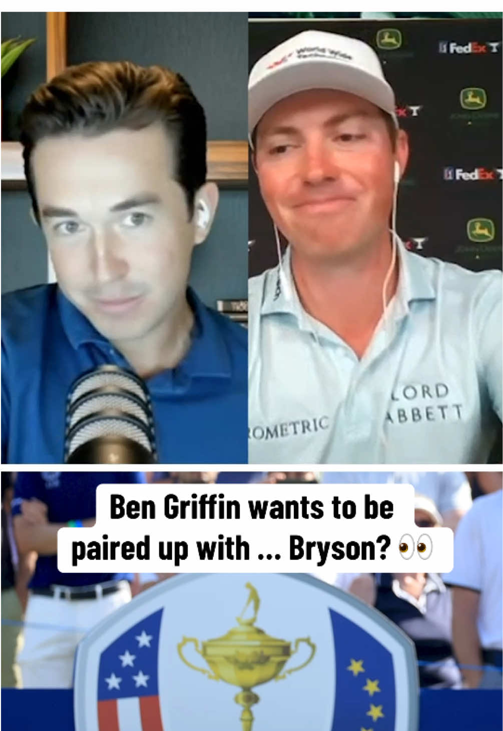 Now this would be an interesting Ryder Cup duo 🤝 Watch the full Golf on CBS Preview Show episode on our YouTube channel now 💻 #golf #fyp #bengriffin #PGATOUR #RyderCup #brysondechambeau @Bryson DeChambeau @Patrick McDonald | CBS Sports @Ben Griffin 