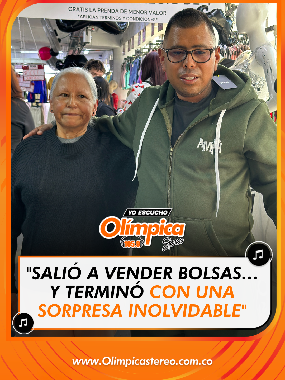 Una mano amiga puede cambiar un día… o una vida. Desde Olímpica Stereo 105.9 FM, a través de nuestra campaña #YoTeApoyo, decidimos hacer algo especial por un joven trabajador que recorre las calles de Bogotá vendiendo bolsas de basura para ayudar a su familia. 🛍️👟 Junto al Centro Comercial Neos Centro, le dimos una pausa en medio de su rutina. Lo invitamos a almorzar, le hicimos un cambio de look con nuevo corte de cabello 💇‍♂️, le entregamos ropa nueva 👕 y, con un aporte económico, logramos que ese día pudiera ir a descansar a casa, al lado de su mamá —quien también nos acompañó en este pequeño gran gesto. 🤍 Porque creemos que ayudar sin esperar nada a cambio, también es una forma de hacer radio con el corazón. 📻✨ 🎤  @omarmartinezdj #YoTeApoyo #OlímpicaStereo1059FM #NeosCentro #HistoriasQueInspiran #Bogotá #AyudarDeCorazón #PequeñosGestosGrandesCambios