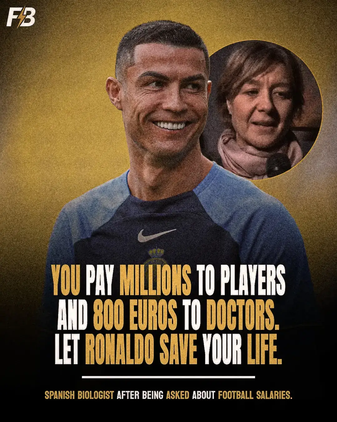 You pay millions to players and 800€ to doctors. Let Ronaldo save your life. 🧠💰 Its not just a hot take its a reality check. Football is passio(JPG)