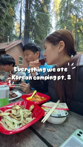 KOREAN CAMPING PT2 🤤🤤 Today was a full course: Breakfast: fish cake soup + muffins Lunch: kimchi pork belly stirfry + kimchi ramen Snack: watermelon Dinner: seafood pancake, kimchi jjigae, kalbi Snack: sweet potato  #koreancamping #whatweate #campingfood #campinglife #koreanmukbang #koreanfood  @REI @colemanusa @Jongga USA @Nongshim USA @Core Equipment @bigagnes @Whole Foods Market @jetboilstoves @nami matcha @Spindrift 