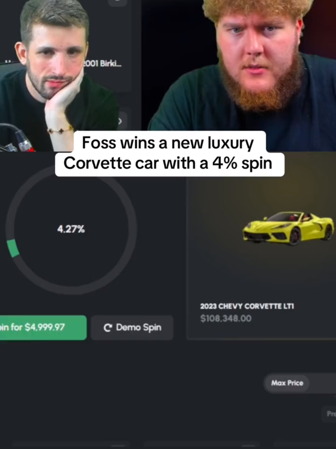 Foss wins a new luxury corvette car with a 4% spin #kick #fyp #epic #packdraw