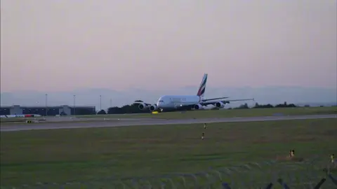 Sunset departure. Emirates A380 rising with grace. 🌅✈️ #aviation #airplane #geek #aircraft #viral_video #pilot #airport #plane #airbus #fypdong #fypsounds #videoviral #💫 #fyp 