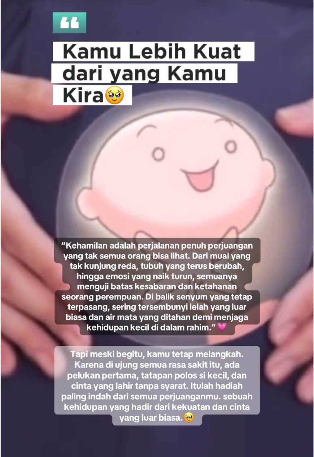 Bunda lebih kuat daripada apa yang bunda kira. Terus berjuang ya bund karena pada akhirnya semua ini sepadan dengan senyuman di wajah mungilnya 🥹🩷 #bumil #bumilsehat #bumilsehatbayisehat🤰♥️😘😘 #bumilhappy 