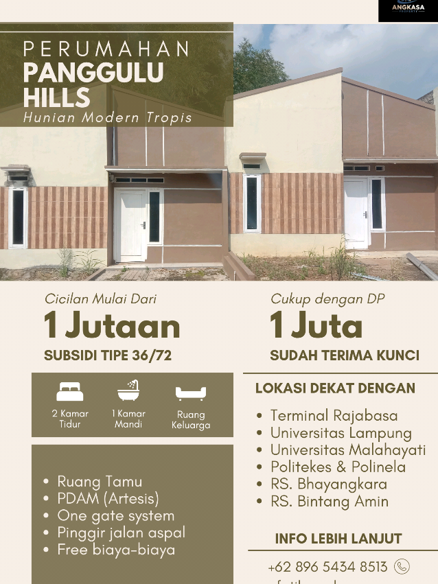 Perumahan Panggulu Hills subsidi tipe 36/72, pinggir jalan aspal cukup dengan 1jt sudah terima kunci #jualrumahlampungselatan #jualrumahsubsidilampung #jualrumahbandarlampung 