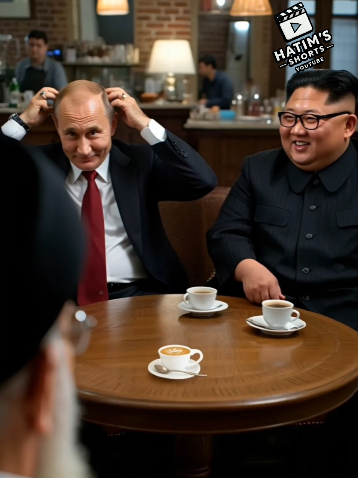 Created with @memegen.ai  Putin adjusts Kim Jong Un’s hair. Khamenei smiles. Angelina watches from the bar with a warm grin. Then they ask Khamenei to take off the turban... He does — and AI takes over. 💥 The result? A full-blown hairstyle explosion. Putin and Kim can't breathe from laughter. Even Angelina’s laughing😂 🧠 This entire scene was made with AI and Meme using meme-gen.ai No real people were involved — it's just memes gone too far 😂 Try it yourself. Make your own viral AI moment. #khamenei #putin #memegen_ai #aihumor #angelinajolie #kimjongun #viral #reelsviral #memeai #aigeneratedcontent