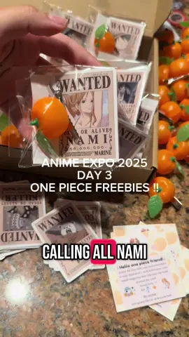 Anime expo 2025 Day 3 one piece nami themed freebies!! Make sure to follow my instagram for updates on my location day of! Hope to see you all soon !! 🍊#animeexpo #animeexpo2025 #ax #animeconvention #onepiece #onepiececosplay #nami #onepiecenami 