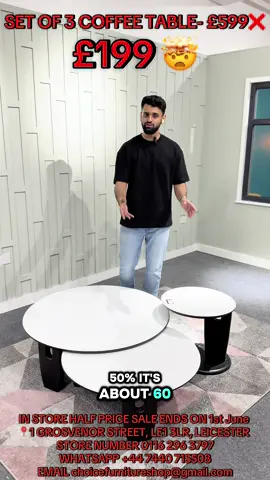 SET OF 3 COFFEE TABLE- £599❌ £199✅ 📍1 GROSVENOR STREET, LE1 3LR, LEICESTER  STORE NUMBER 0116 296 3797 WHATSAPP +44 7440 715508 EMAIL choicefurnitureshop@gmail.com #furnitureoutlet #furniture #bargain #fyp #sale #clearance #leicester #midlands #halfprice 
