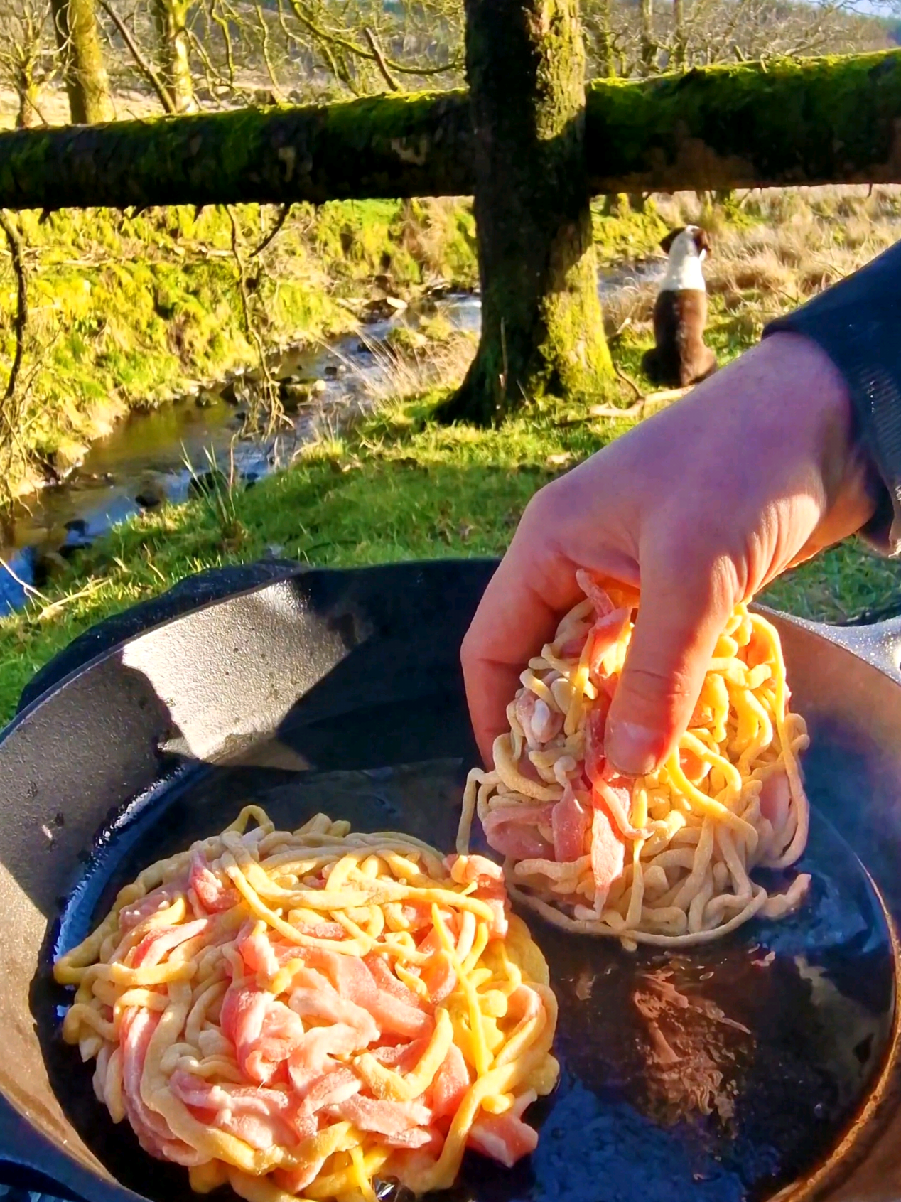 Fried Pasta Burger😜 #fyp #asmr #food #cooking #nature #menwiththepot 