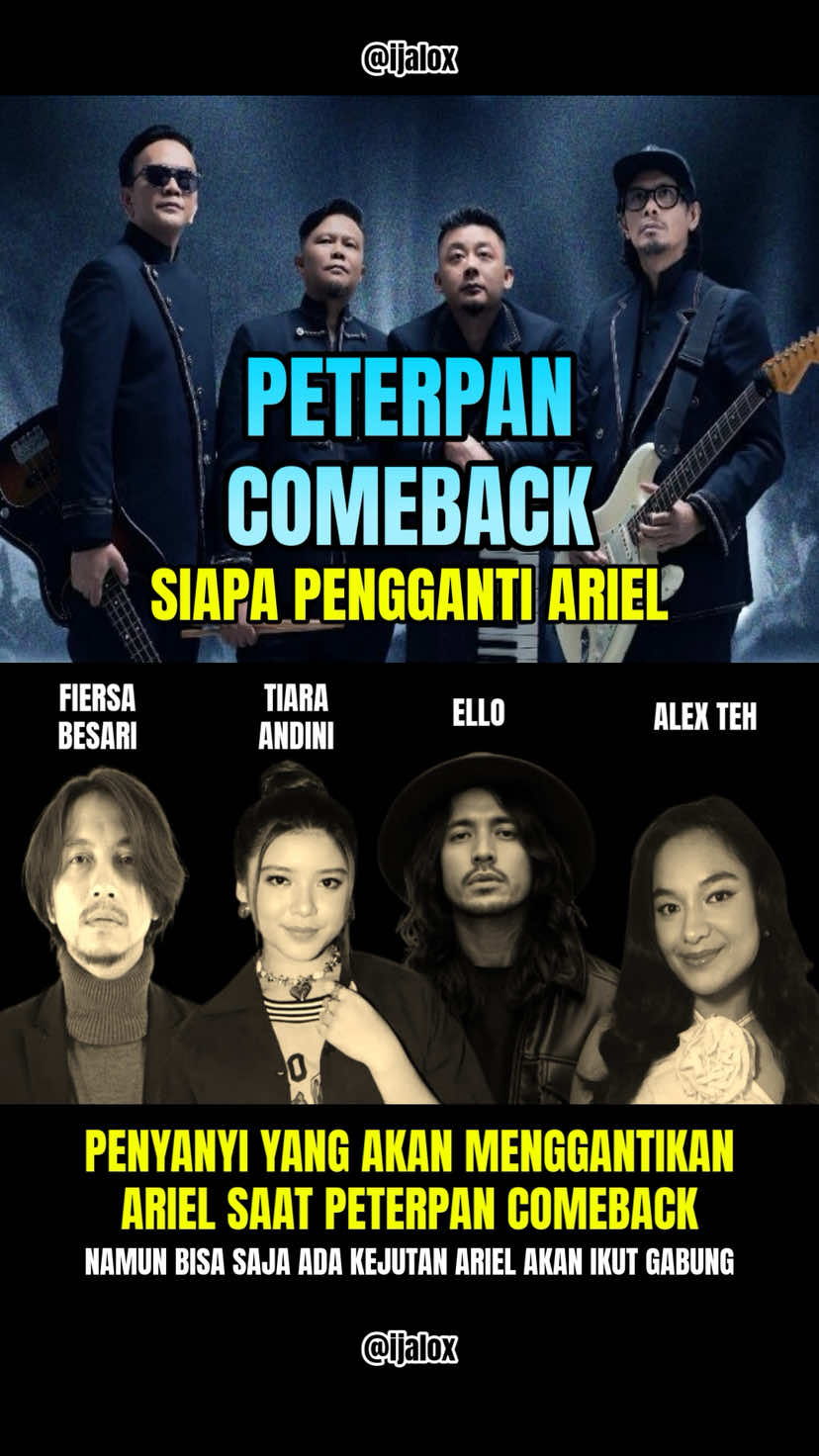 Siapa pengganti Ariel disaat PETERPAN Comeback? Daftar penyanyi yang akan menggantikan Ariel di event Reuni Peterpan yang bertema “The Journey Continues Peterpan” adalah Fiersa Besari, Tiara Andini, Marcello Tahitoe (Ello), dan Alex Teh. Namun mungkin bisa saja ada kejutan bahwa Ariel akan ikut serta. #peterpan #peterpancomeback #ariel #arielpeterpan #arielnoah #peterpanband #penggantiariel #reunipeterpan #fyp #fypシ #viral #viralindo 