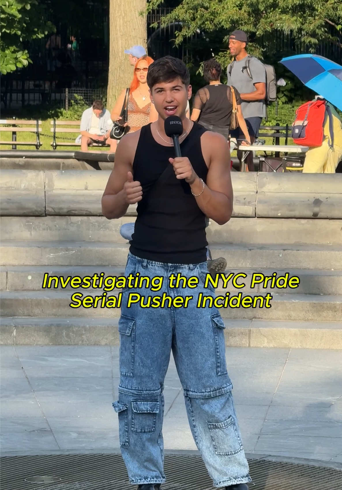 Investigating the Serial Pusher who was seen pushing members of the LGBTQ+ community into the Washington Square Park fountain this past Pride weekend 🧐🕵️🫢✨ #investigation #journalist #Pride #nyc #serialpusher 