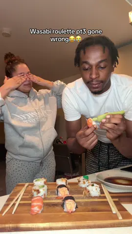 We tried to do a Part 3😂 we officially love sushi after this challenge 🍣#foodchallenge #challenge #couples #wasabi #sushichallenge 