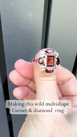 A riot of colour-So much hot pink and red 😍 this was a fun celebration ring, to feature the clients sentimental garnets and diamonds in 18ct yellow and white gold. We decided at the last minute to use a larger central garnet rather than the two you see at the start. #ellenjohnstonjewellery #handmade #brisbanejeweller #goldsmith #jewelrytiktok #jewelrytok #handfabricatedjewelry #jewellerymaking #jewellerydesigner #jewellerylover #jewelleryworkshop #cocktailring #handmadejewelry 