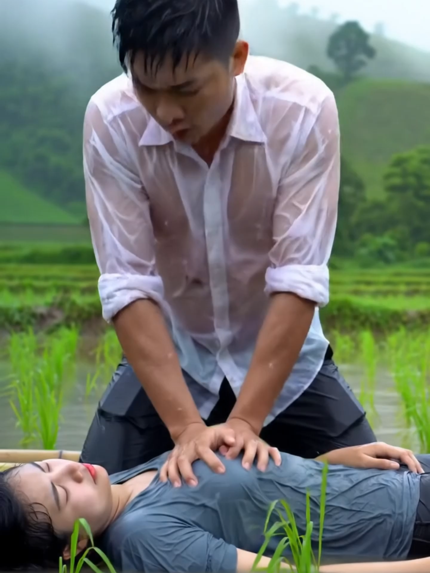 Man helping woman with CPR and raining #rain #beautiful #relax #foruyou #fyp