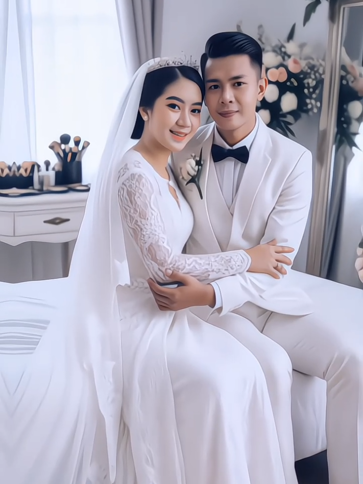 GEMINI AI : CHATGPT: MASUKAN PROPET: Rasio foto: potret (9:16), seluruh tubuh tampak dari kepala sampai kaki. Gambarnya menampilkan sepasang kekasih muda asal Indonesia, usia sekitar 18 tahun, berdiri saling merangkul dengan mesra. Mereka sedang berada di sebuah ruangan rias pengantin tradisional yang indah, lengkap dengan hiasan bunga segar, kaca besar berbingkai ukiran klasik, dan peralatan make-up di sekitarnya. _ Sang pria mengenakan setelan jas pengantin modern berwarna - putih gading, dengan dasi kupu-kupu dan sepatu formal. Sang wanita memakai gaun pengantin anggun berwarna putih bersih dengan renda halus dan detail brokat, serta veil panjang yang menjuntai ke lantai. Rambutnya ditata elegan dengan hiasan kepala berbentuk mahkota kecil. Wajah mereka fokus ke kamera, menampilkan ekspresi bahagia dan penuh cinta. Pose merangkul erat, memperlihatkan kedekatan mereka sebagai pasangan baru. Cahaya alami dari jendela menambah nuansa hangat dan romantis pada gambar ini.#fypシ #gemini #chtgpt #gemini #bimilahfypシ 